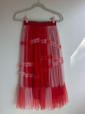 Red and Pink Tiered Mesh Skirt